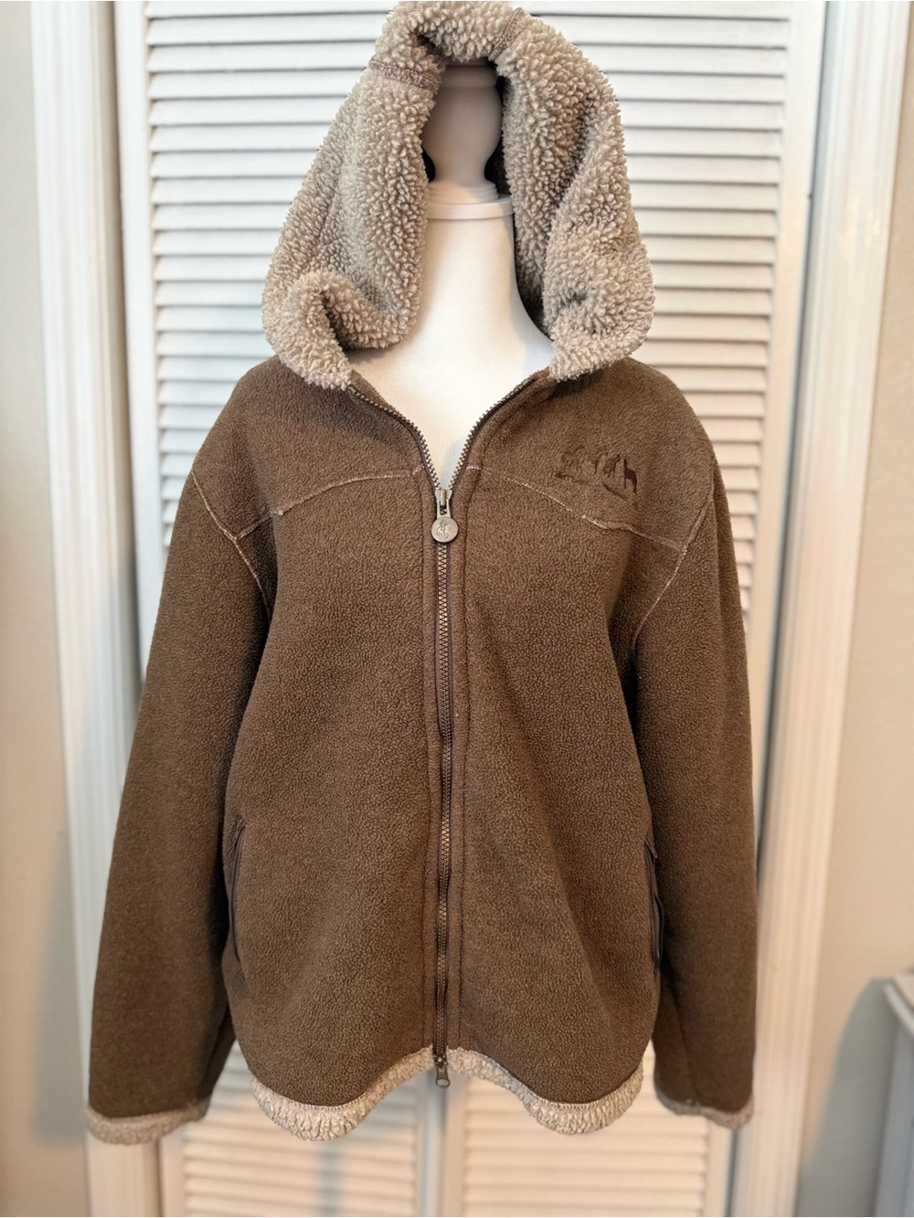 Outback Trad Co Womens MT. Rocky Hoodie Fleece Jacket Brown L Western Equestrian